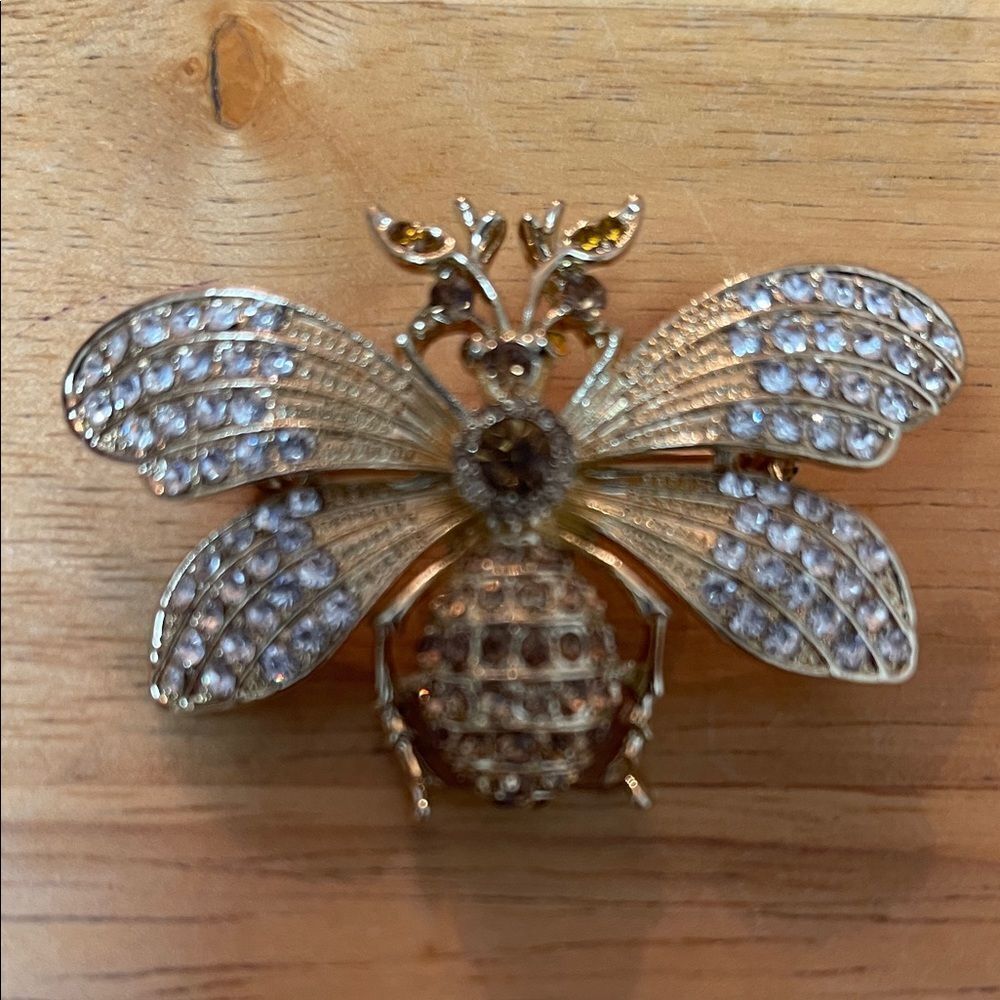 Gold and Silver Rhinestone Bee Brooch